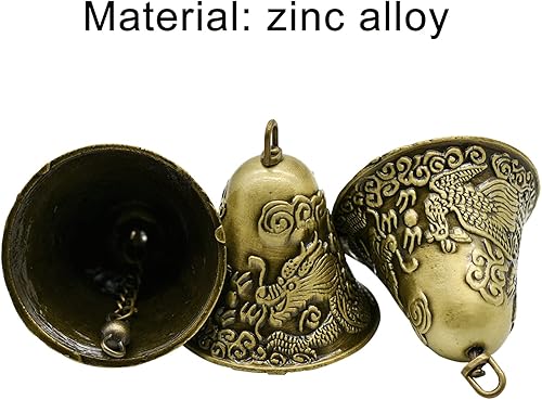 Miniatura 2 de 3 campanas colgantes vintage con diseño de dragón y fénix de bronce tallado Feng Shui Jingle Bell de 2.3 x 2.6 pulgadas, campanilla de viento para