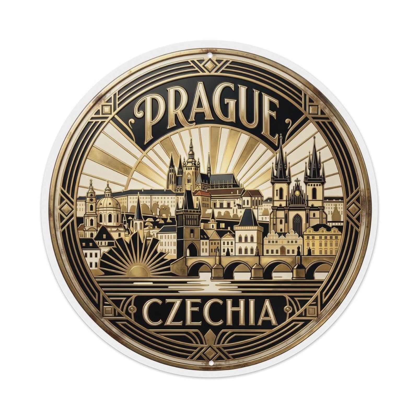 Vintage Travel Prague Skyline Czechia Metal Tin Sign