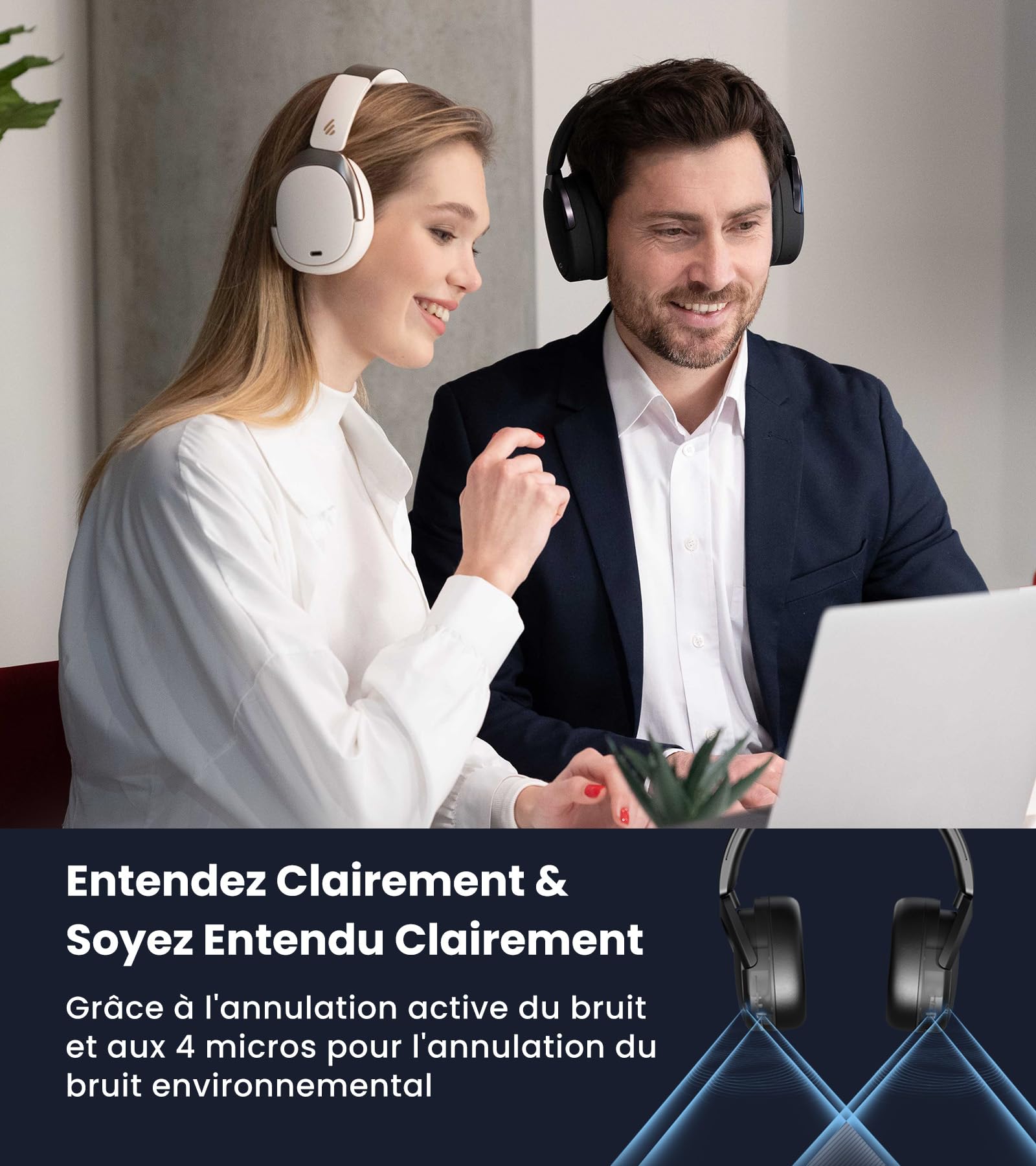 Edifier WH950NB (2026) Casque Over-Ear Pliable avec ANC Hybride, LDAC Hi-Res Audio, EQ Via App, 80h Autonomie, Bluetooth 5.4