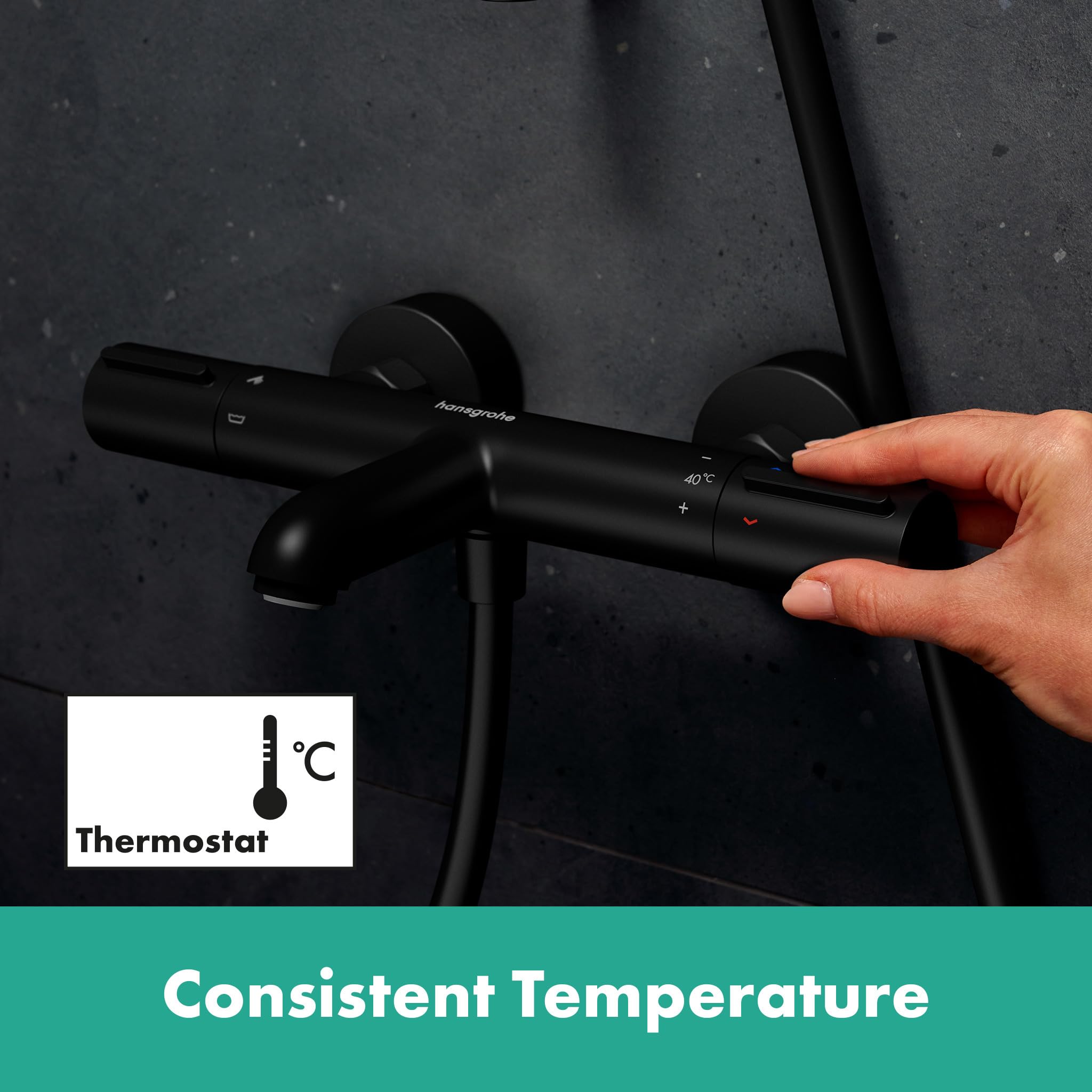 hansgrohe Ecostat Element, termostato para bañera empotrado, grifo bañera con botón de seguridad (SafetyStop) a 40°C, termostato, mezclador para 2 funciones, negro mate, 13347670