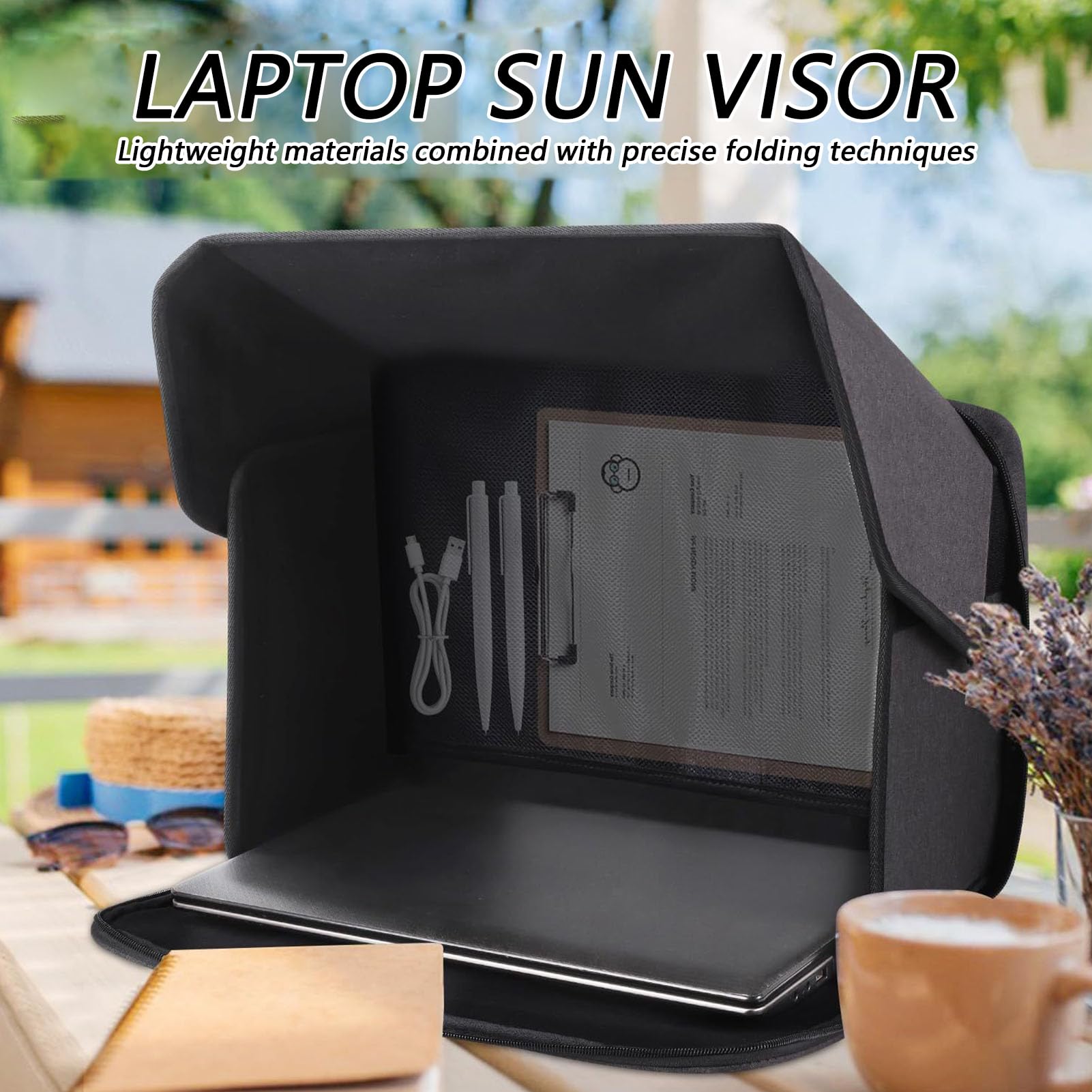 Parasol para Ordenador, Antideslumbrante para Portátil, Capucha con Pantalla De Privacidad Ligero, Ergonómico para Trabajar En El Exterior para 14 Pulgadas, Ángulo Ajustable, Plegable