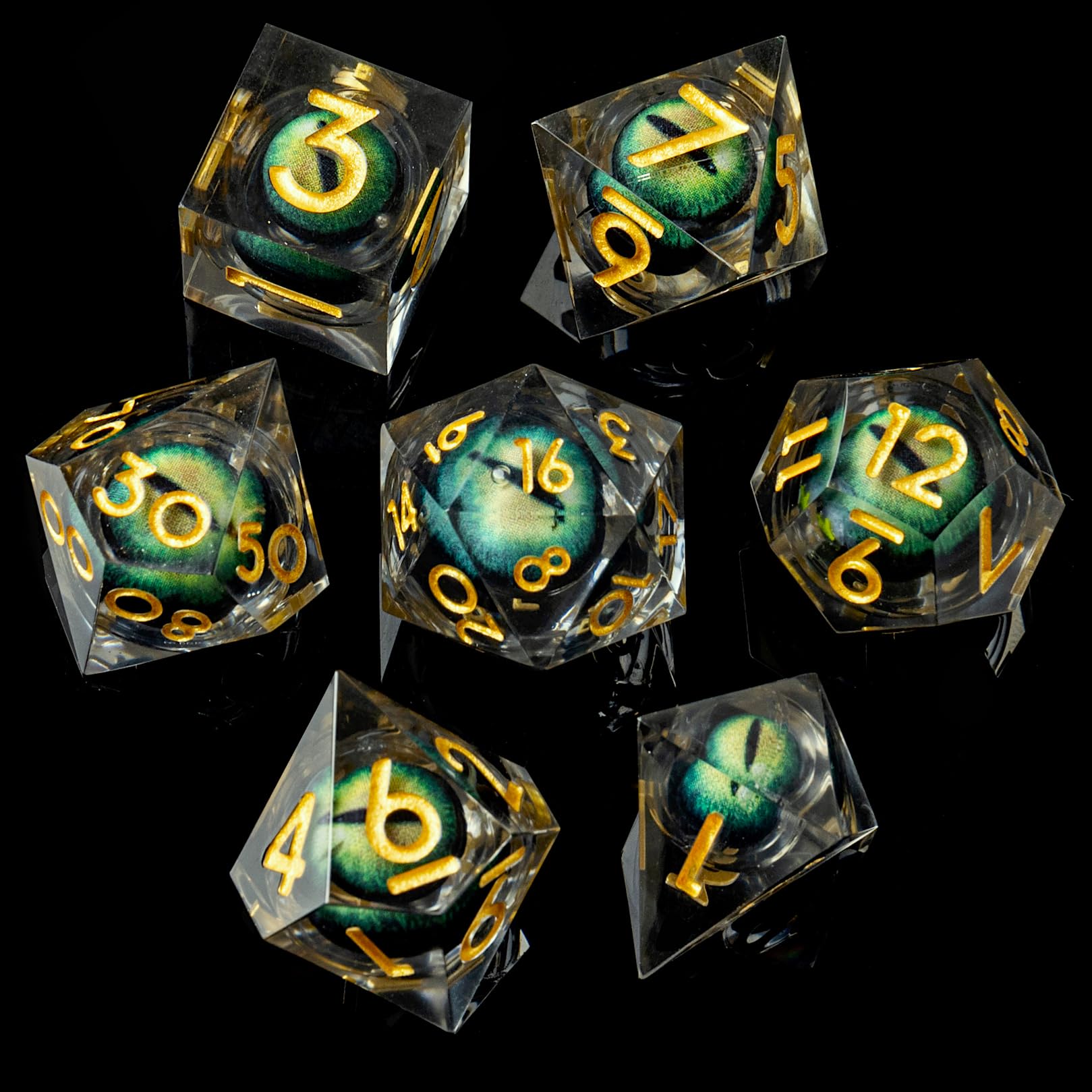 Role dice Beholder's Dragon Eye DND Dice Set, 7pcs Liquid Core Dice with Gift Box, Handmade Sharp Edge Resin Dice for Role Playing Dungeons and