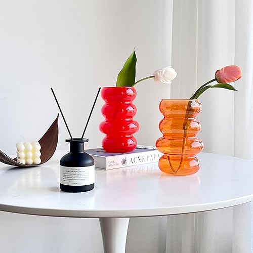 Miniatura 7 de BLOFLO - Florero hidropónico de vidrio transparente, florero de vidrio naranja de 7 pulgadas, florero floral de vidrio geométrico de cuatro capas