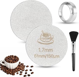 2 Puck Screen 51mm ESpress Strainer for Screen Holder, 0.3 cm Thick, Espresso Accessory with 2 Display Holders, 1 Powder Ring, 1 Brush