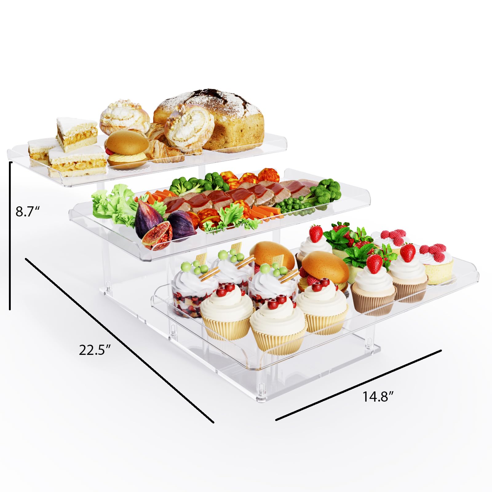 Bakzon Set di 3 espositori per tavolo da dessert, in acrilico, per cupcake, buffet, dessert, vassoi da portata per matrimoni, baby shower, tea party