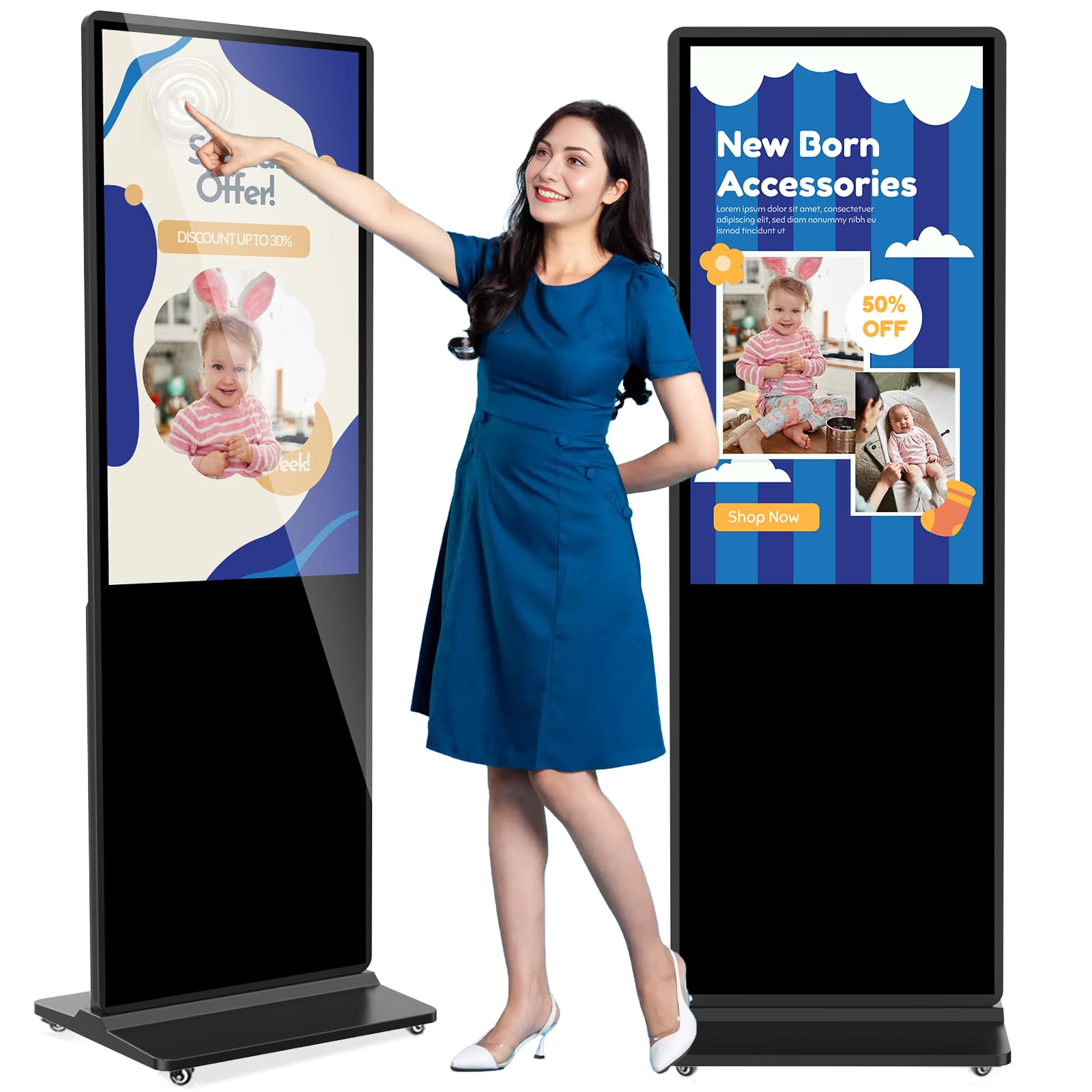 43 inch Indoor Digital Signage Touchscreen with Player Box,IPS Floor Standing Digital Kiosks Interactive Displays with WiFi HDMI/USB Input Auto AD Player, Android OS Black