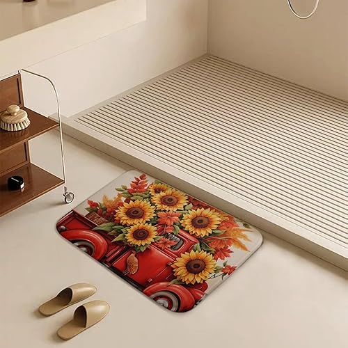 Miniatura 6 de Tapetes de baño de camiones rojos, girasoles y hojas de arce, tapete de puerta de Acción de Gracias o Halloween, tapete de ducha antideslizante de