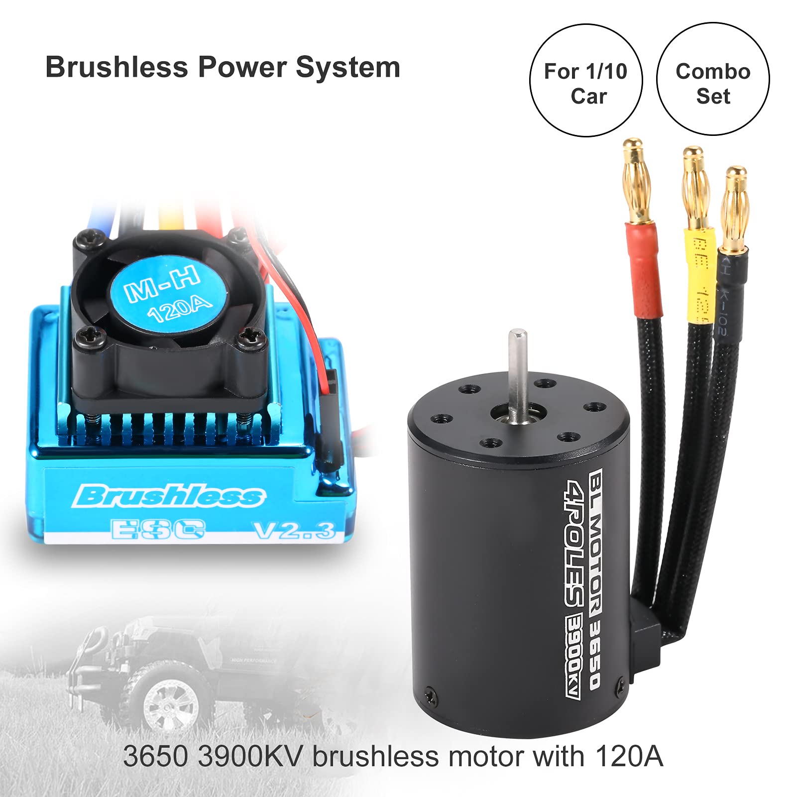 Mingzhe Silnik Bezszczotkowy 3650 3900KV i Bezszczotkowy Zestaw ESC 120A 900W z Zabezpieczeniem Przed Przegrzaniem Niskiego Napięcia 5,8V 3A BEC dla Samochodów RC w Skali 1/10 1/8