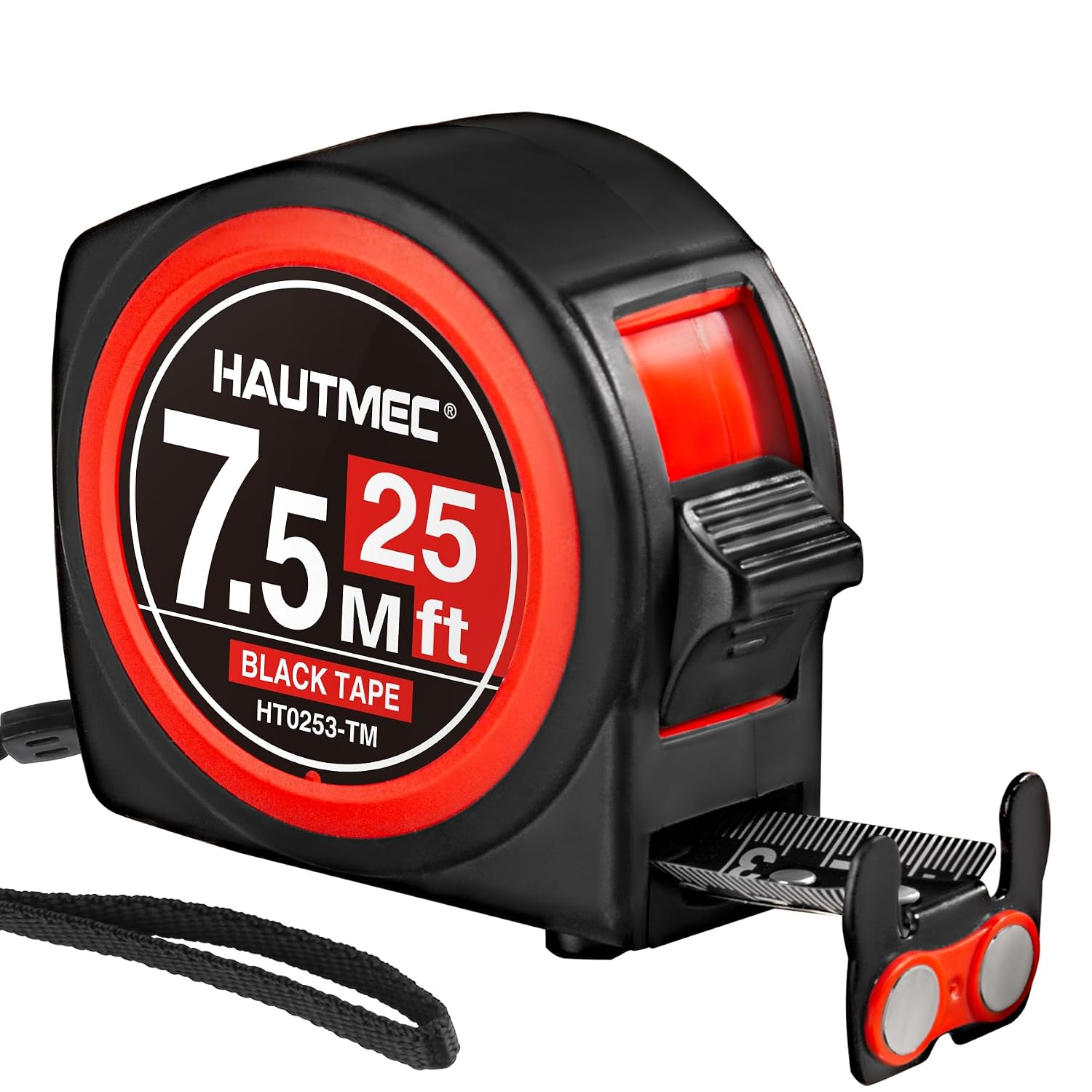 HAUTMEC Tape Measure 25ft with 1/8 Fractional Markings Dual Metric/Imperial Scale with Magnetic Hook Measuring Tape for Construction, Woodworking，Carpentry & DIY HT0282-TM