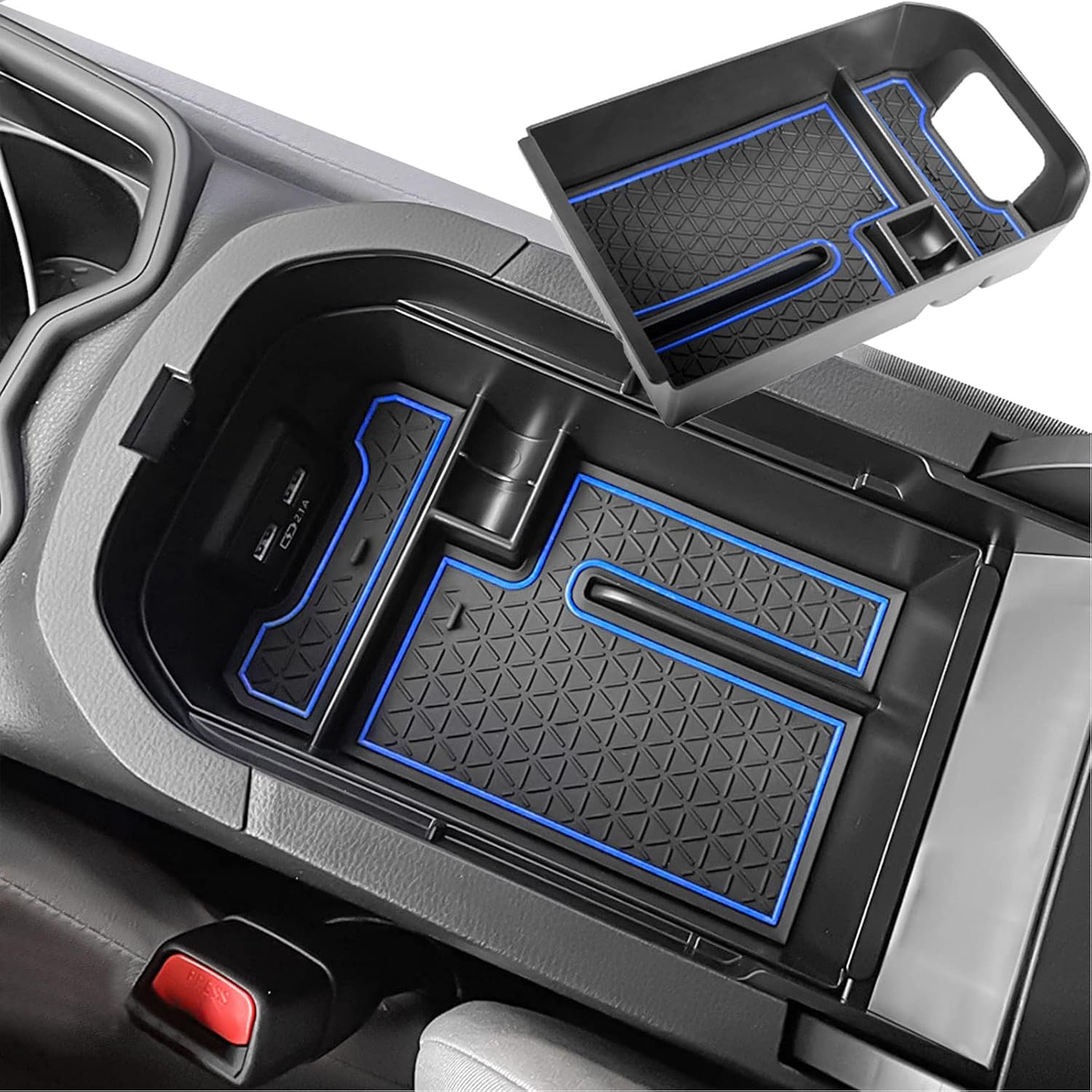 Driver Cubby Drawer Organizer Tray and Blue Trim Center Console Organizer for Toyota RAV4 2019‑2025 Accessories