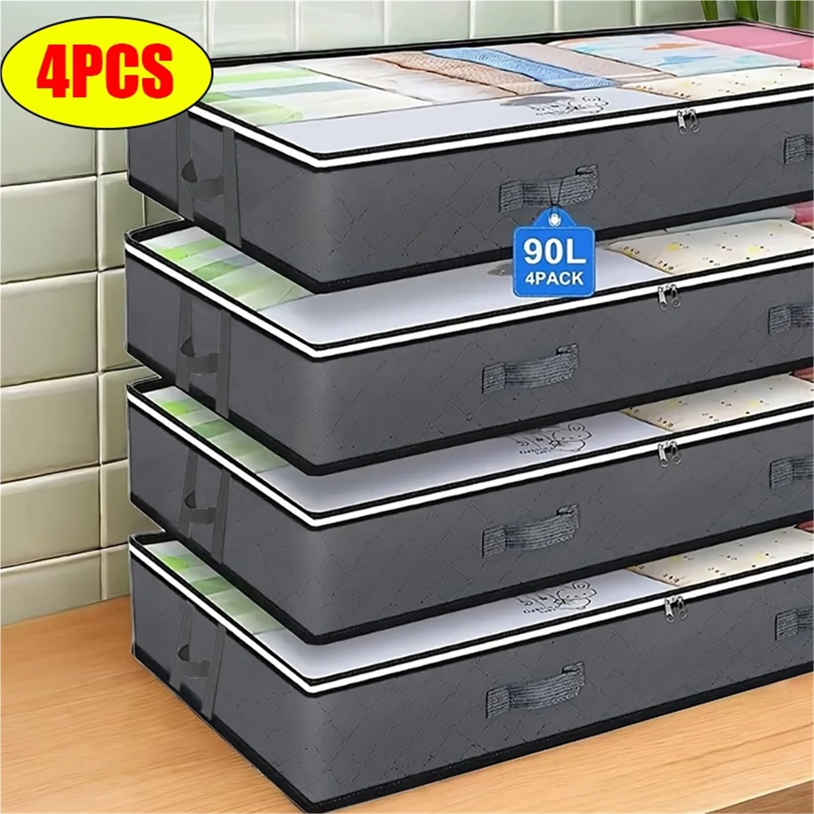 Organizador de sábanas Contenedores de almacenamiento debajo la cama, amplio edredones, a prueba polvo, ahorro espacio, práctica solución, organización del armario(2PC)