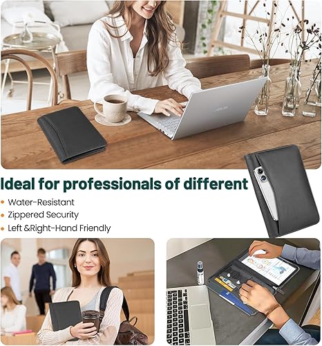 Miniatura 7 de Padfolio - Carpeta organizadora de portafolio, carpeta de currículum de entrevistas, cartera de negocios con cremallera, carpeta de piel sintética