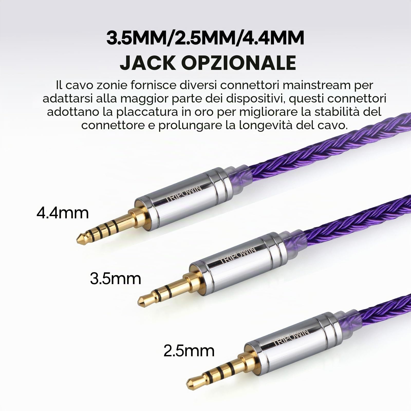 Linsoul Tripowin Zonie IEM Cavo, 16 Core Placcato Argento Cordoni Aggiornati, 1.25m SPC in Ear Monitor Cavi per 7hz Zero:2 Orchestra Lite Cadenza Hype4 Supermix4(2pin 0.78mm, 4.4mm)(Viola)