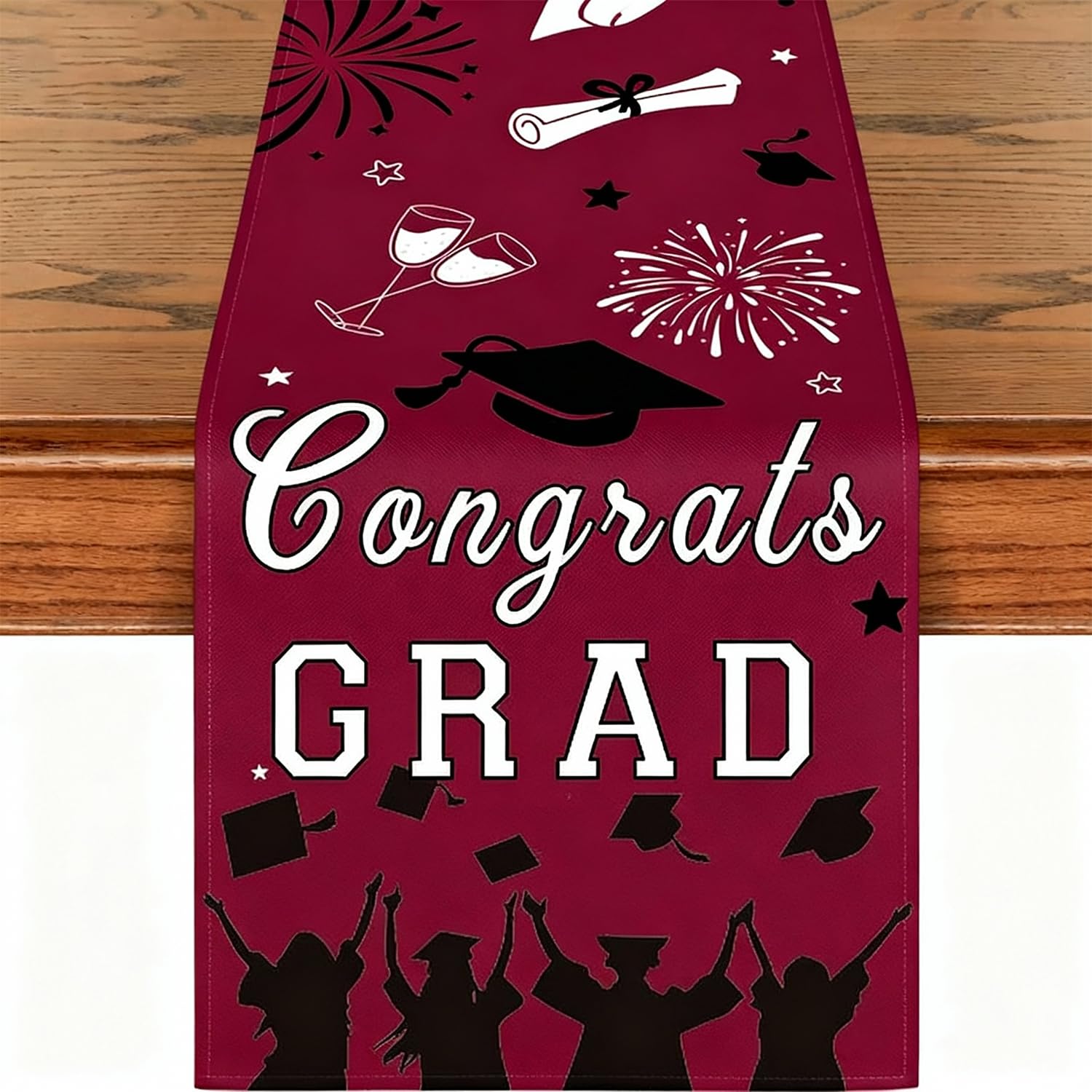 Photo 1 of 2026 Graduation Table Runner Tablecloth Decorations with Grad Cap Design Graduation Party Decorations Centerpieces for Tables Home Dining Kitchen Decor 13x72 Inches Linen Graduation Table Decor