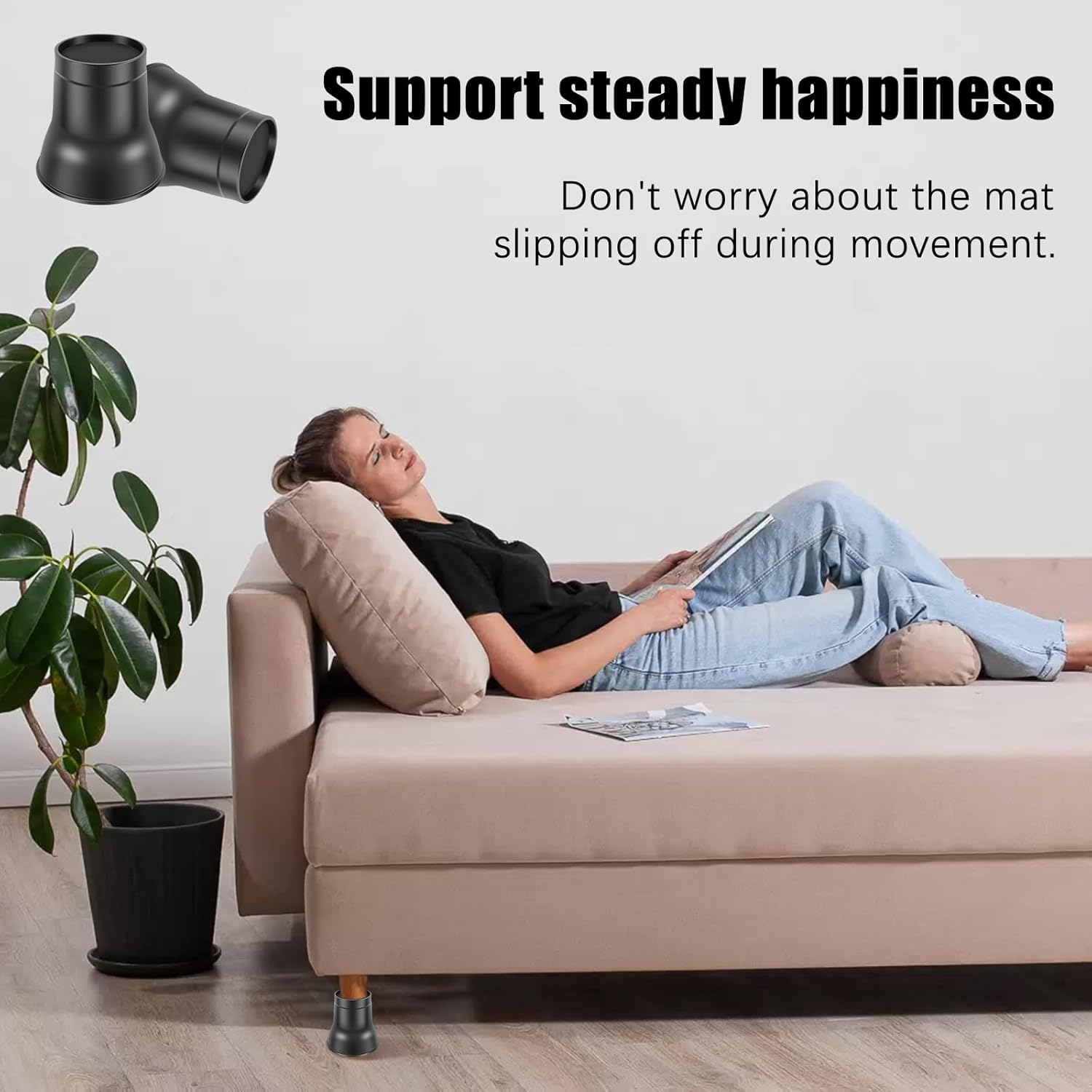 4Pcs Bed Risers Slip Furniture Risers Stable Bed Raising Blocks Heavy Duty EVA Bed Lift Support Up to 6000 Lbs Black Furniture Risers for Table Couch Sofa Bed(4 Pack)