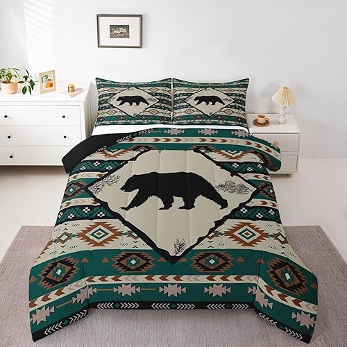 Erosebridal Juego de edredón de oso rústico para cabaña, cabaña, cabaña, ropa de cama del suroeste, ropa de cama tamaño Queen, juego de ropa de cama