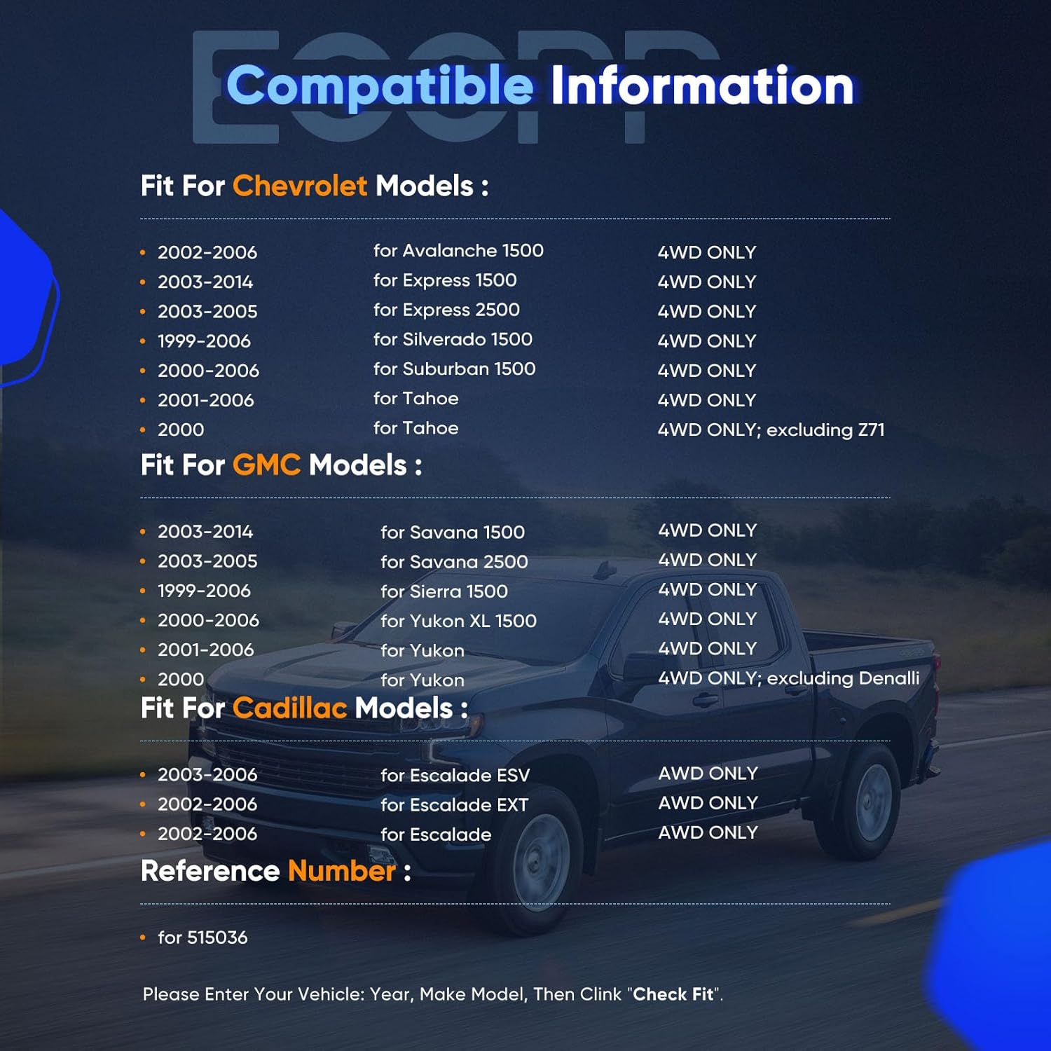 ECCPP (515036 x2) New Complete Front Wheel Hub Bearing Assembly fit for Escalade, Tahoe, silverado, Suburban, Express, Savana, Sierra, Yukon, 2000-2007 GMC/Chevy 4x4 6 Lug W/ABS 4WD
