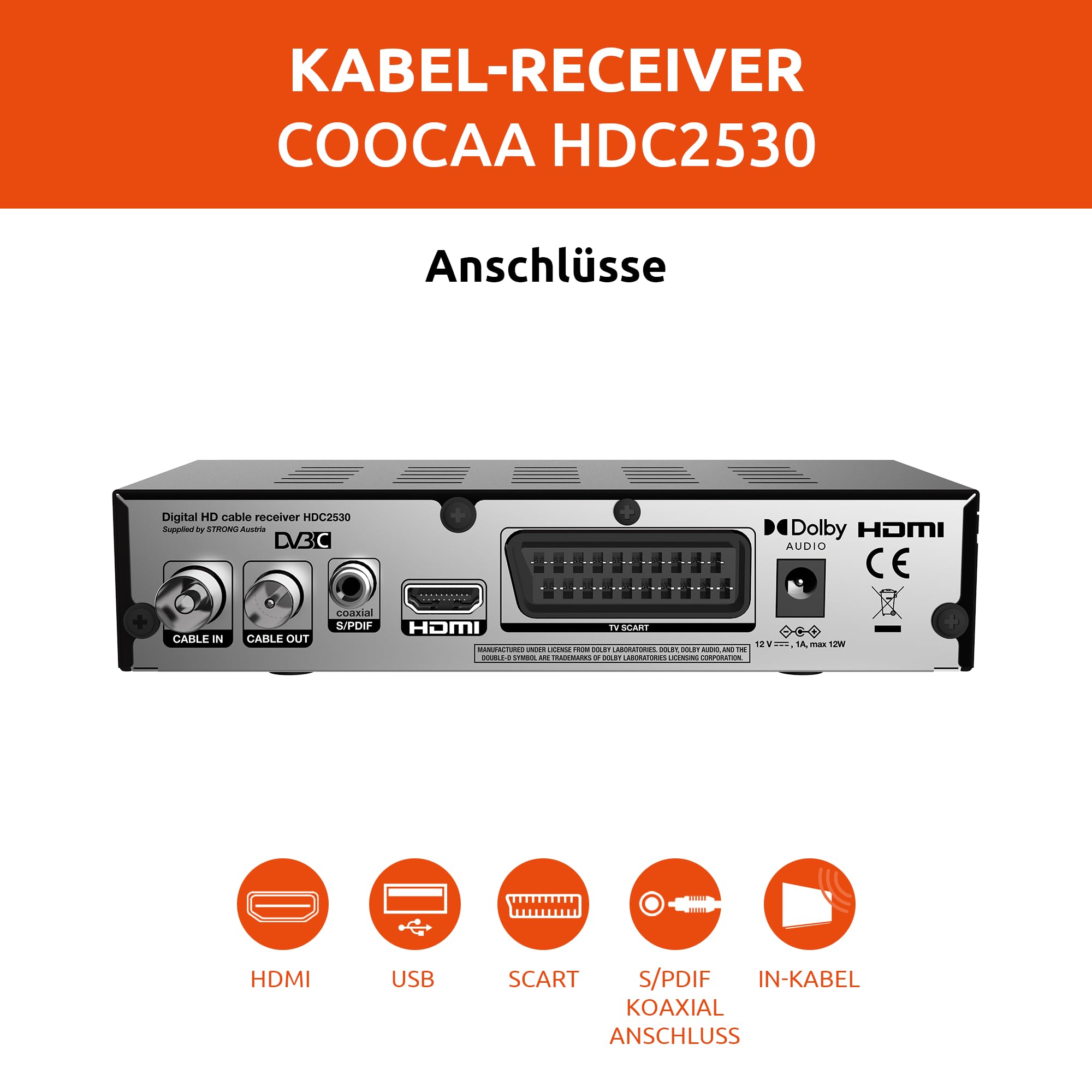 COOCAA HDC2530 Digitaler HD Kabelempfänger, Receiver für Full HD-Fernsehen, inklusive HDMI Kabel