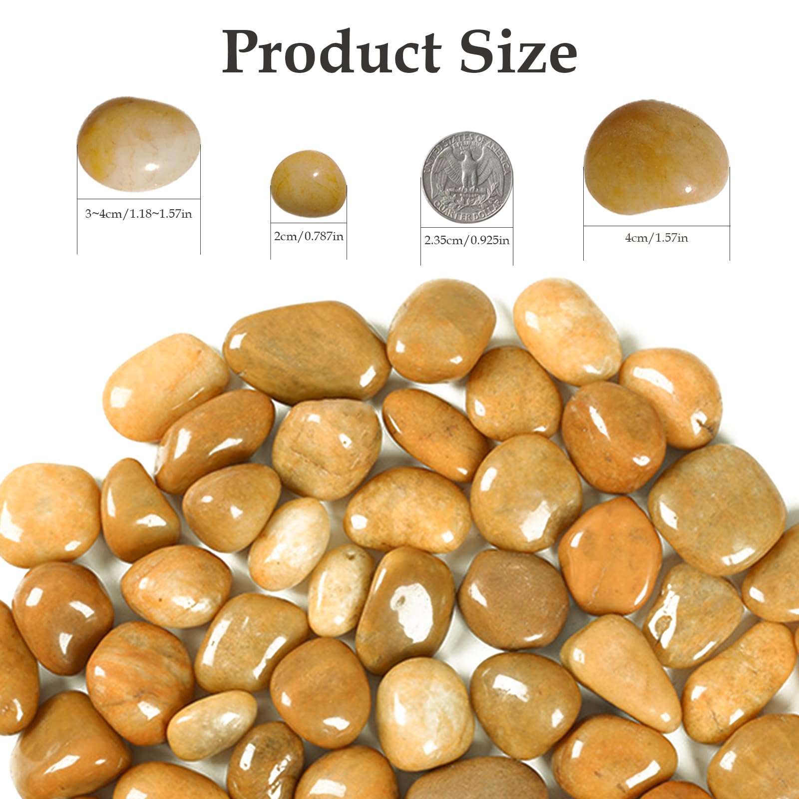 2000g Piedra Jardín Decoración Canto Rodado, Piedra Natural Pulido, Piedras Decorativas Jardin Guijarros Naturales Pequeñas 2-4 cm para Paisajismo, Jardin, Acuarios, Suculentas (Amarillo, 2-4 cm)