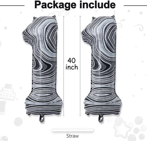 Miniatura 3 de Globos gigantes de papel de aluminio de mármol negro de 40 pulgadas, globos gigantes de helio número 10 para niños y niñas, decoraciones de