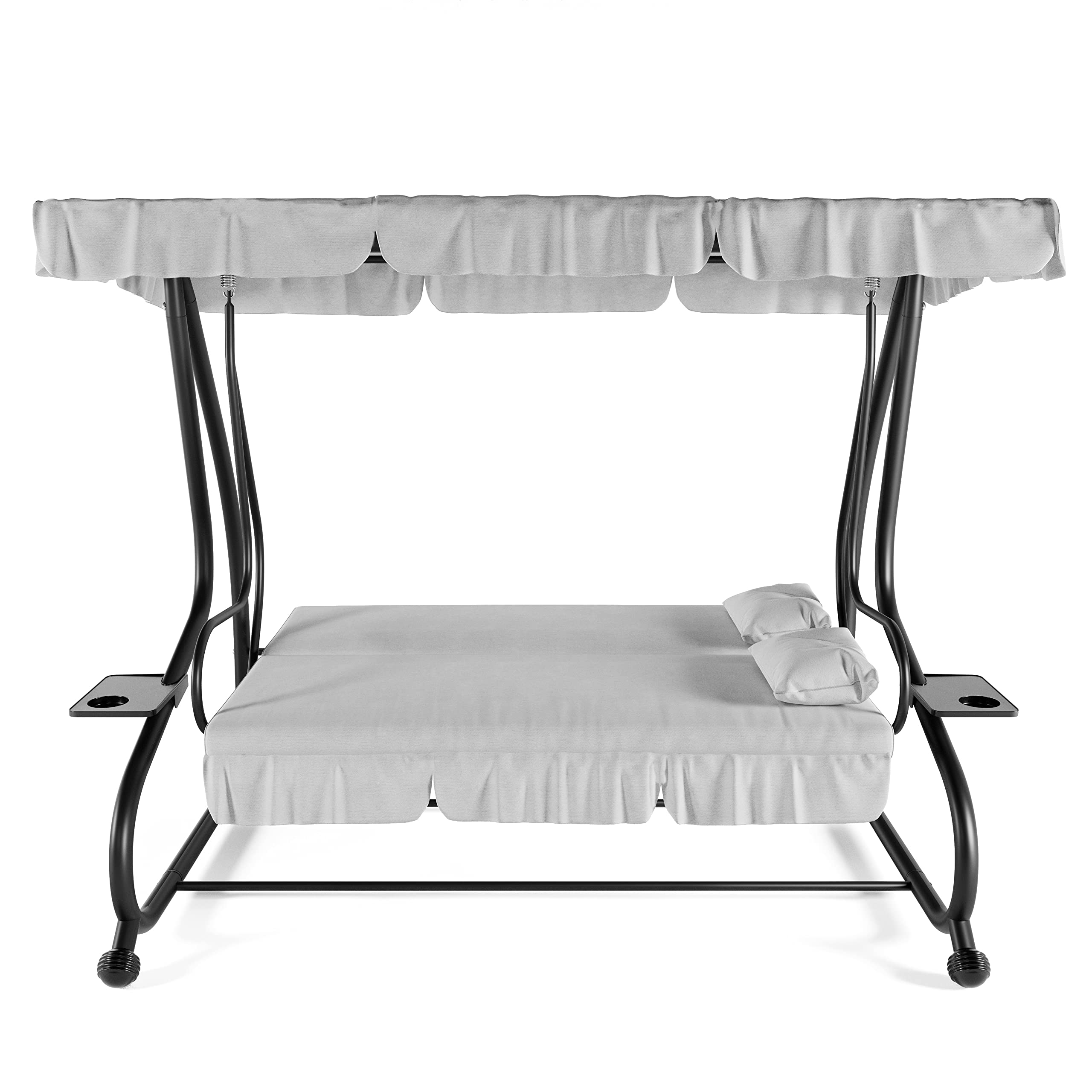 Dondolo Reclinabile 3 Posti Con Cuscini Imbottiti Parasole Tettuccio Regolabile Diventa Letto Struttura Acciaio Robusto Verniciato Giardino Esterno Balcone Terrazzo Piscina 200 x 120 x 160 cm Grigio