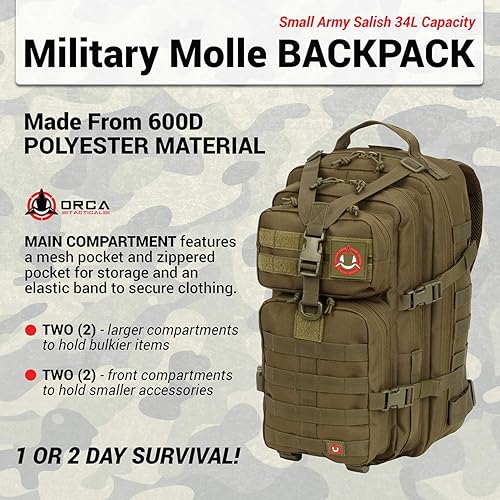 Miniatura 9 de Orca SALISH MOLLE mochila de supervivencia militar, 34 litros, 1-2 días, morral