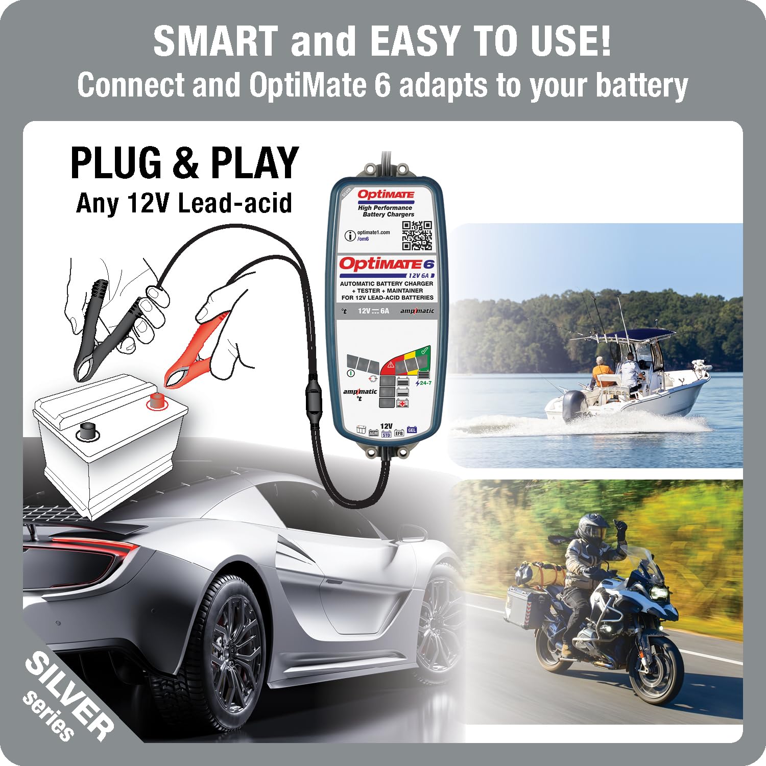 Optimate 6 Ampmatic Chargeur-testeur-mainteneur avec récupération de Batterie 12 V 6 A en 9 étapes