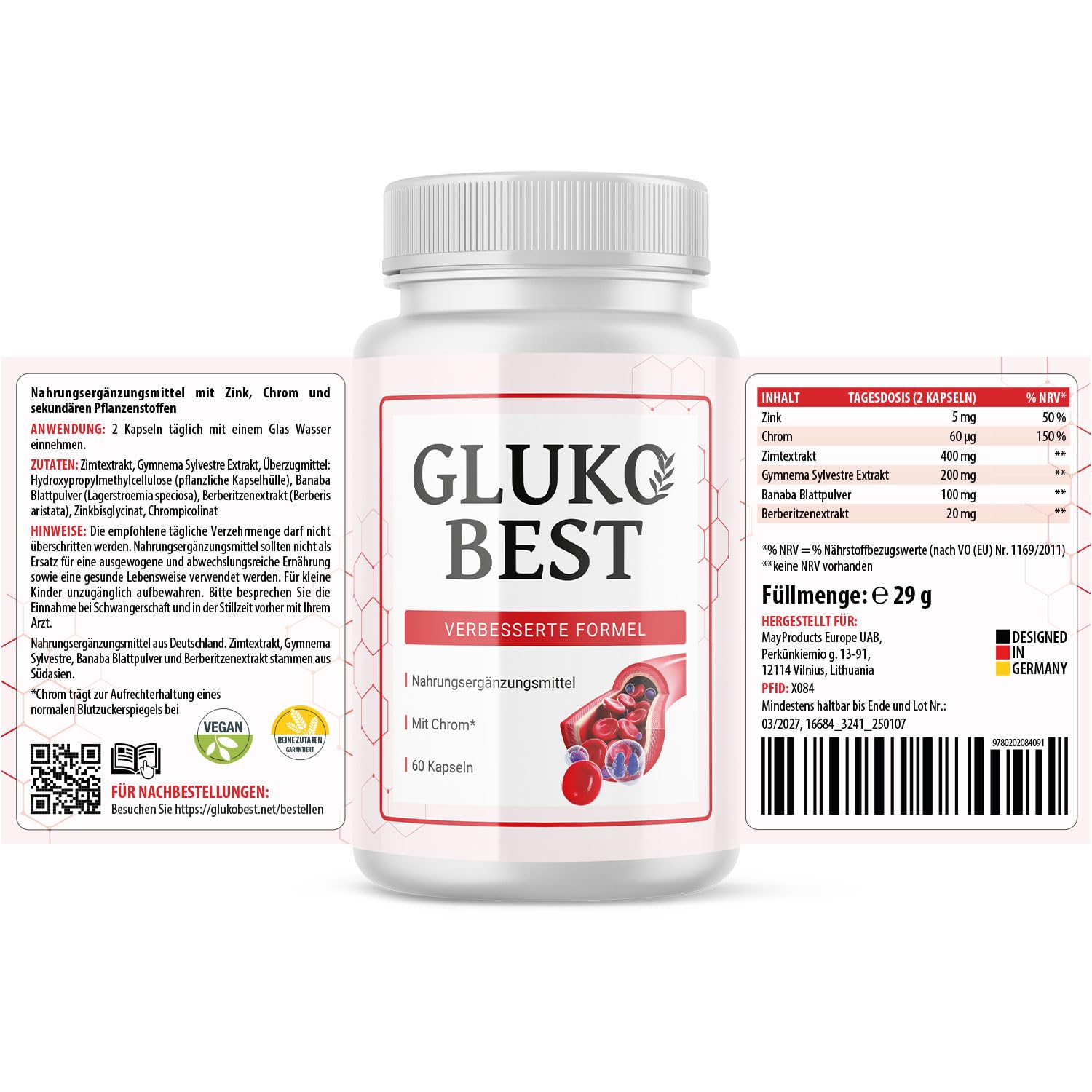 ORIGINAL Glukobest Kapseln | mit Zink und Chrom | Glucobest für dein Wohlbefinden | Inhalt 1x60 Kapseln