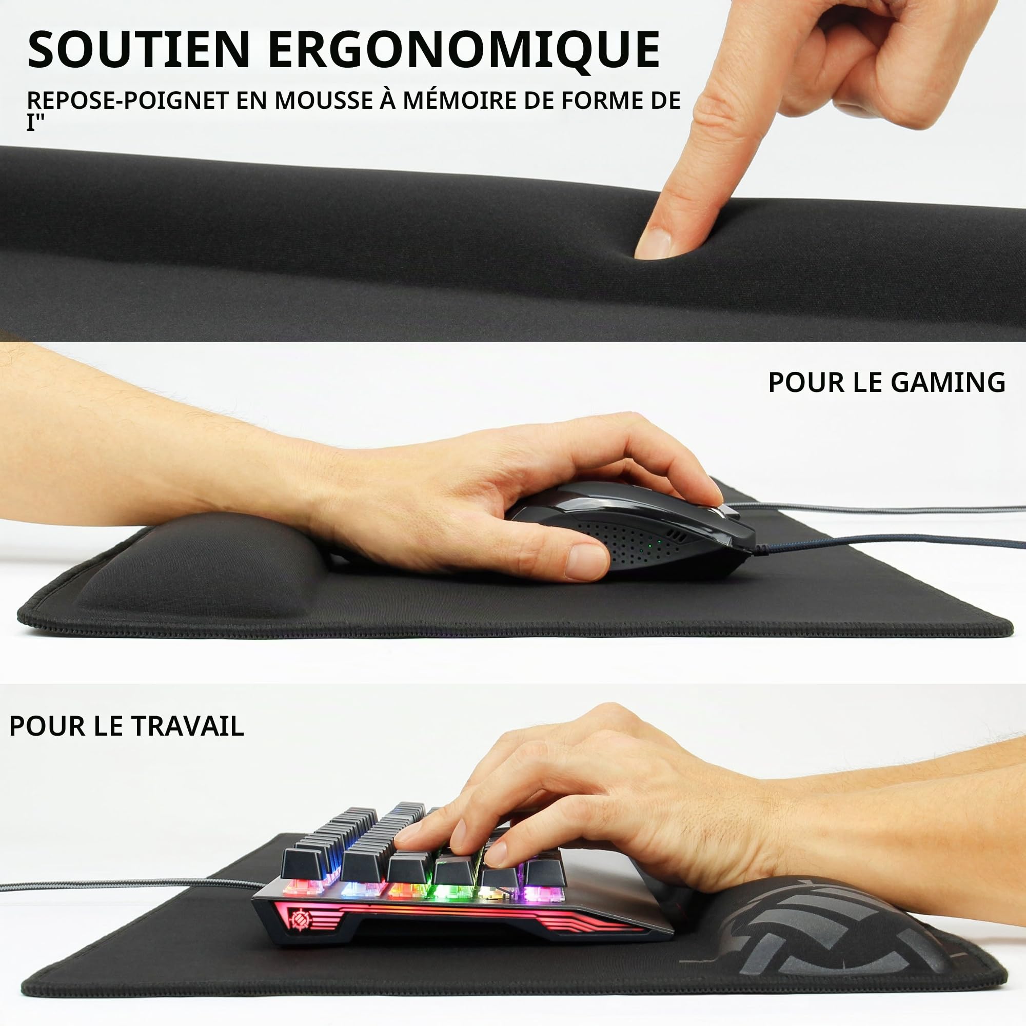 ENHANCE Grand Tapis Souris Gamer XXL pour PC Gamers avec Support - Tapis Souris Ergonomique avec Repose Poignet (80 x 35 x 2,5 cm) - Coutures Anti-Effilochage et Surface Qualité Supérieure - Noir