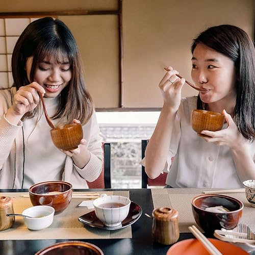 Miniatura 5 de NUOMI Juego de 2 cuencos de madera para alimentos, pequeños cuencos de madera con cucharas de madera para postre aperitivos, sopa, juego de vajilla