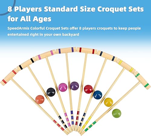 Miniatura 6 de Juego de fiesta de croquet de 28 pulgadas para 8 jugadores, hecho de madera de pino de larga duración, diversión familiar para patios, camping y