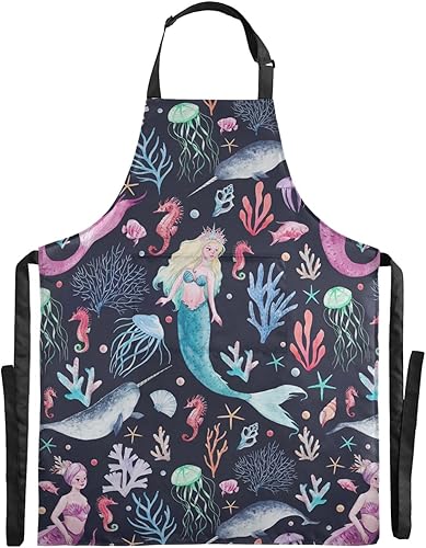 Miniatura 2 de KOPIRIT Delantales de sirenas para mujeres y hombres con bolsillos, delantal de cocina impermeable, delantal de cocina ajustable para mujeres y