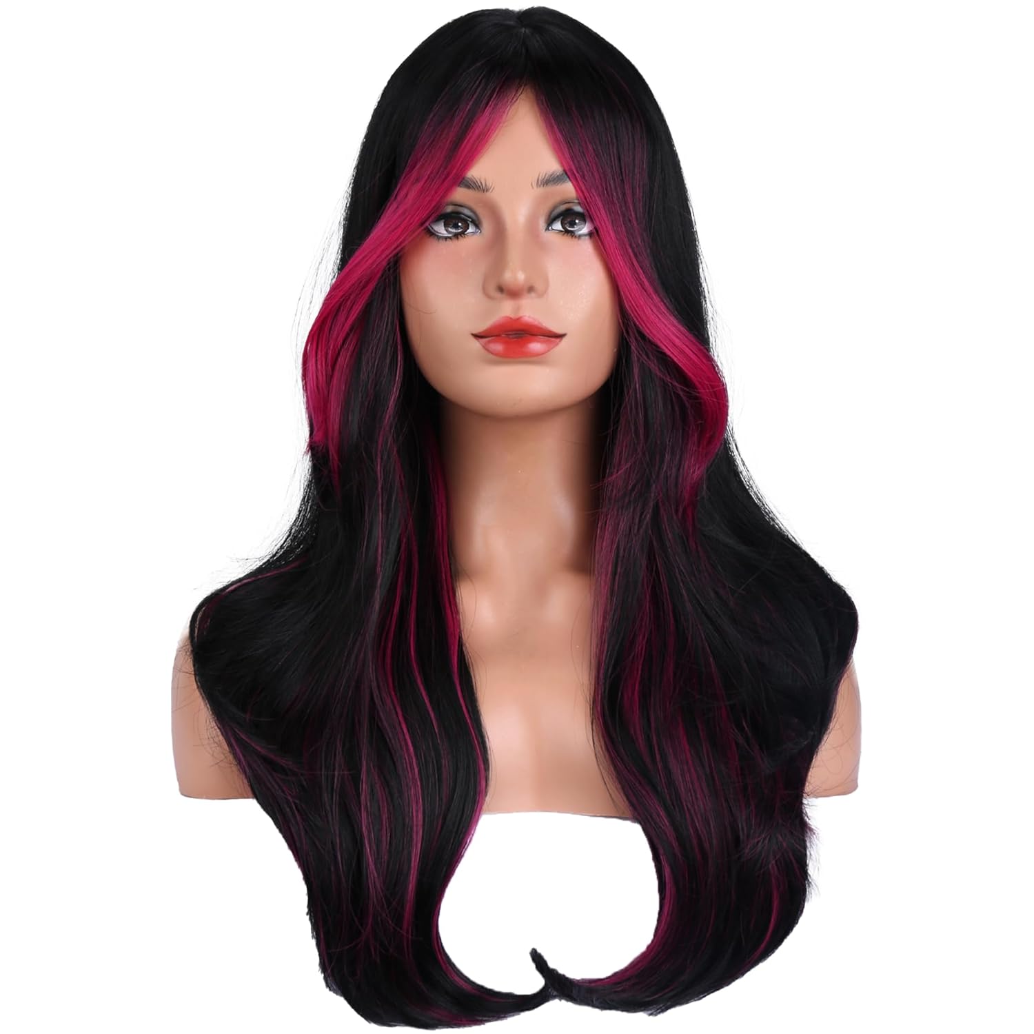 Black And Green Wigs for Women Girls Long Curly Wavy Wig With Bangs Black Green Ombre Wig Heat Resistant Synthetic Hair Wigs for Daily Use Cosplay