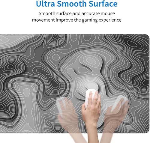 Miniatura 3 de Almohadilla de escritorio XL con mapa topográfico 3D en gris y blanco, almohadilla grande para mouse de juegos, base antideslizante de goma, tapete