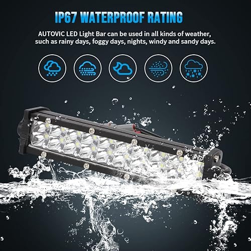 Miniatura 10 de AUTOVIC Barra de luz LED todoterreno, kit universal de barra de luz para faros delanteros de motocross de 60 W con soportes de montaje e interruptor