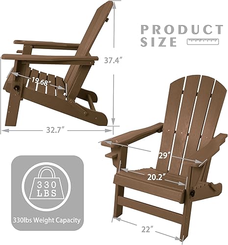 Miniatura 3 de Kozyard Silla Adirondack plegable, sillas de patio al aire libre, silla de cubierta de resina plástica HDPE, pintada resistente a la intemperie,