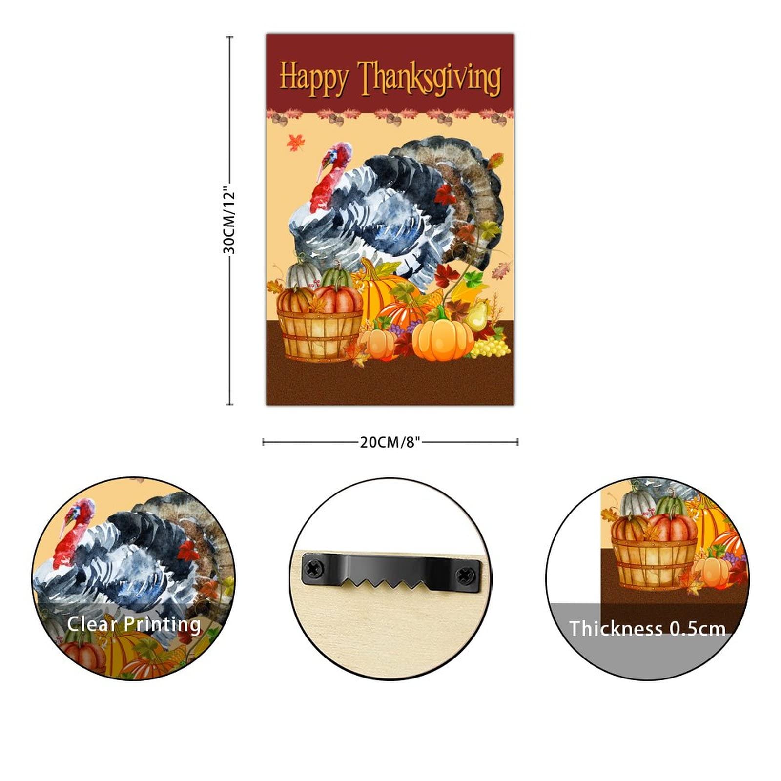 Cartello In Legno Pigort Happy Thanksgiving Con Tacchino, Decorazione Porta Da Fattoria Per Autunno - 4