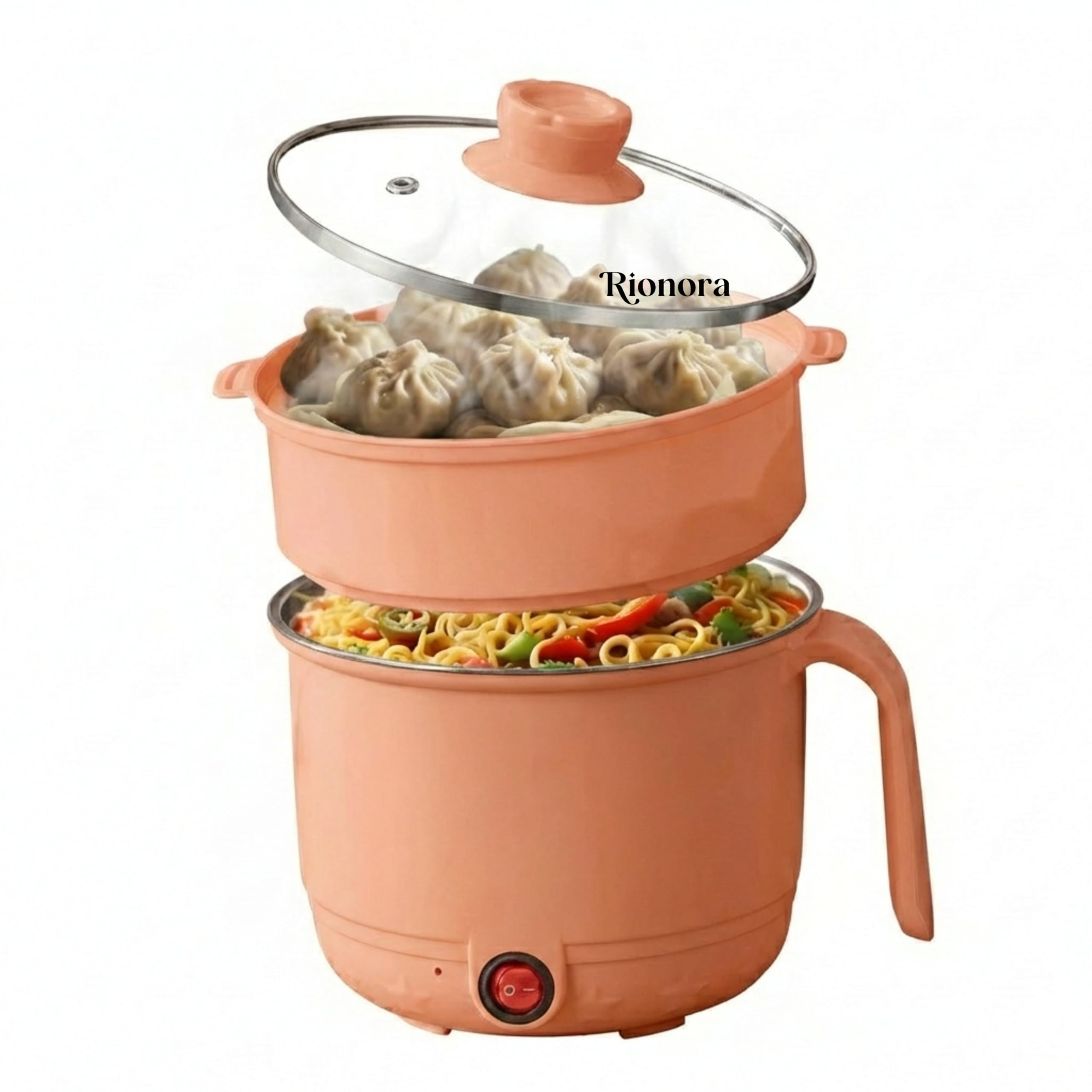 1.5L Electric Cooking Pot with Steamer Basket, Stainless Steel Mini Multi Cooker, Portable Rice & Baby Food Maker for Travel & Hostel, Boil, Fry, Steam Vegetables & Soup (Peach)-image-42