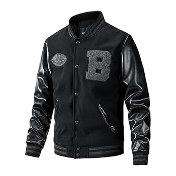 ほぼ新品 BIG B VARSITY JACKET BLACK スカジャン S YSERB Varsity Jacket Men Leather Sleeve Slim Fit College