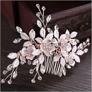 YANGQI yaoqijie Plata Color Flor Pein Pein Combs Rhinestone Elegante Pelo Joyería for Novia Exquisito Boda Accesorios for El Pelo De La Novia Peines De Novia Lasting (Metal Color : Rose Gold)