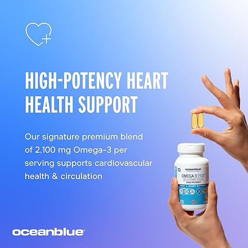Miniatura 4 de Oceanblue Omega-3 2100 profesional con vitamina K2 y vitamina D3-120 unidades, paquete de 2 unidades, suplemento de aceite de pescado sin eructos de