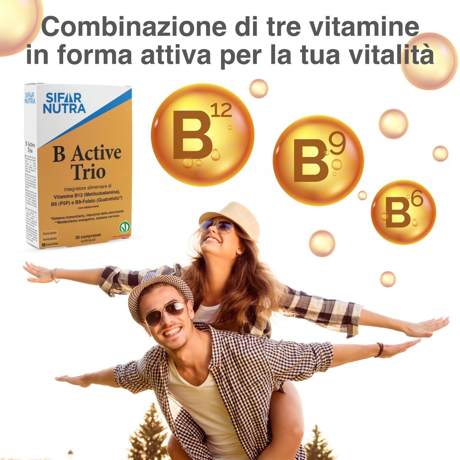 Sifar Nutra B Active Trio | B12 (metilcobalamina), folato e B6 (P5P) | vegano | assorbimento elevato| l'immunità stanchezza funzione psicologica |90 compresse sublinguali (3 Confezioni)