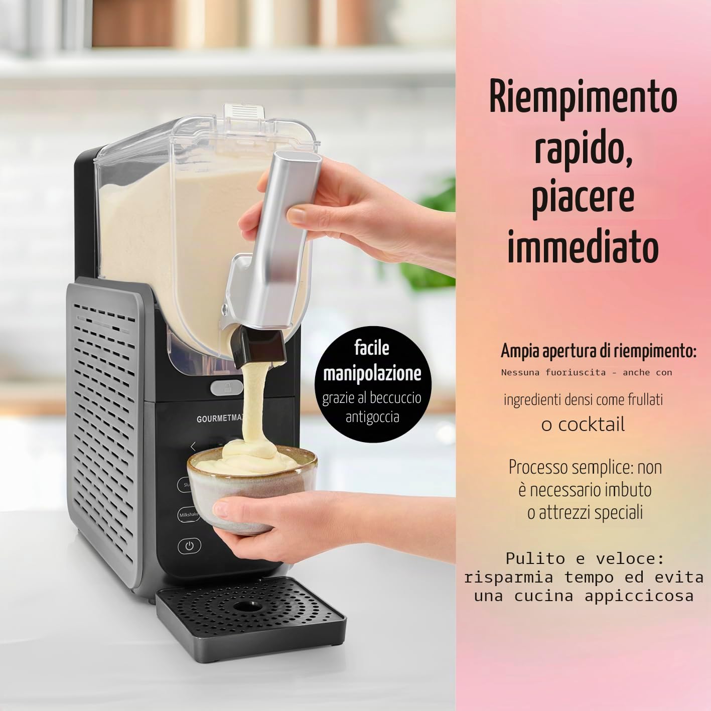 GOURMETmaxx FreezeUp Slush Eis Maschine | Slush Ice Maker con 5 modalità | Slushmaschine per Slushies, Milkshakes, Softeis ecc. | Slush Maker elettrico – 2,8 L | Macchina per ghiaccio Slush per fino a