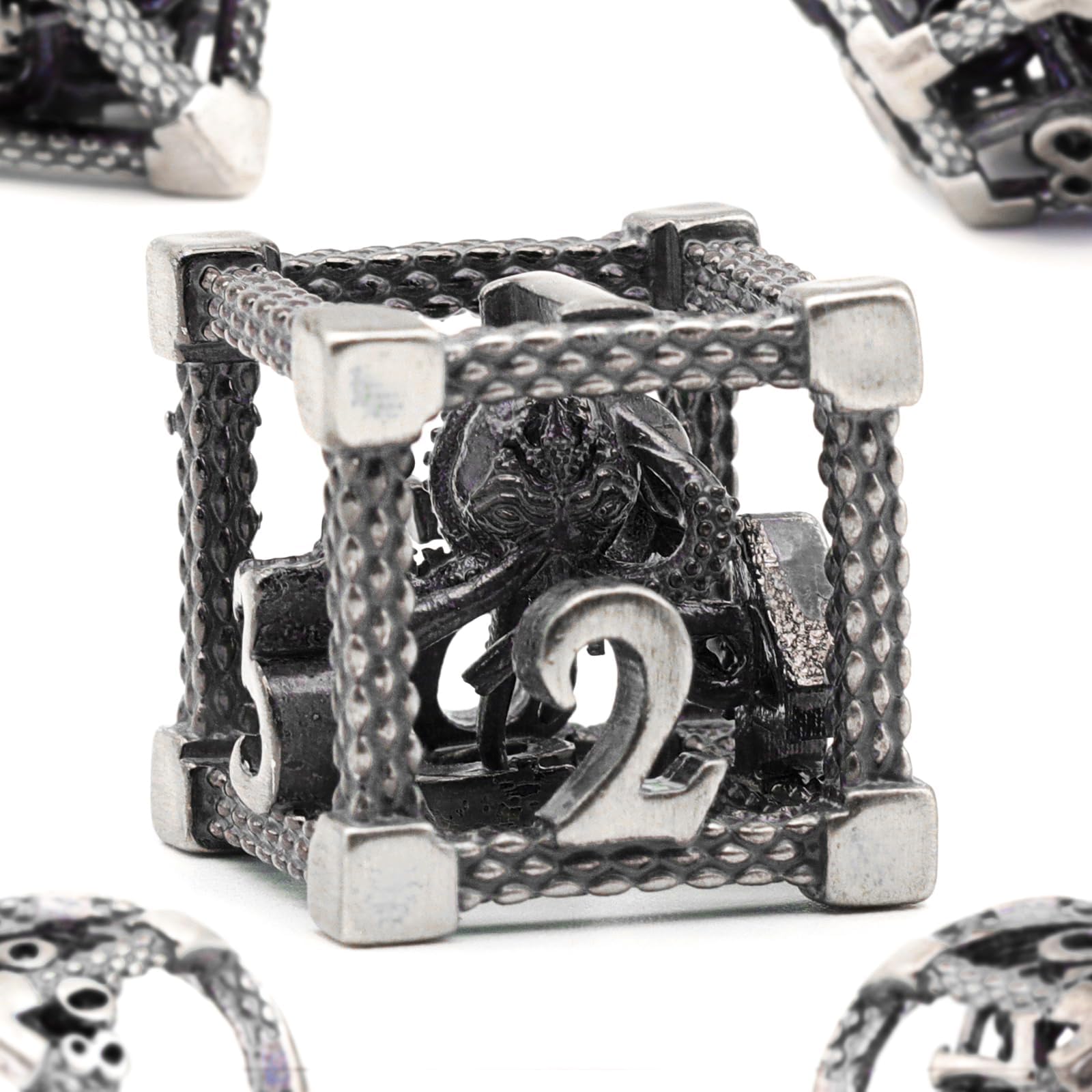 Beholder - Juego de dados DND, dados de metal de monstruo de ojos, ZHOORQI 7 piezas por juego de dados poliédricos para dados de mazmorras y dragones, dados RPG, dados de regalo D&D (ojo azul) — view 15