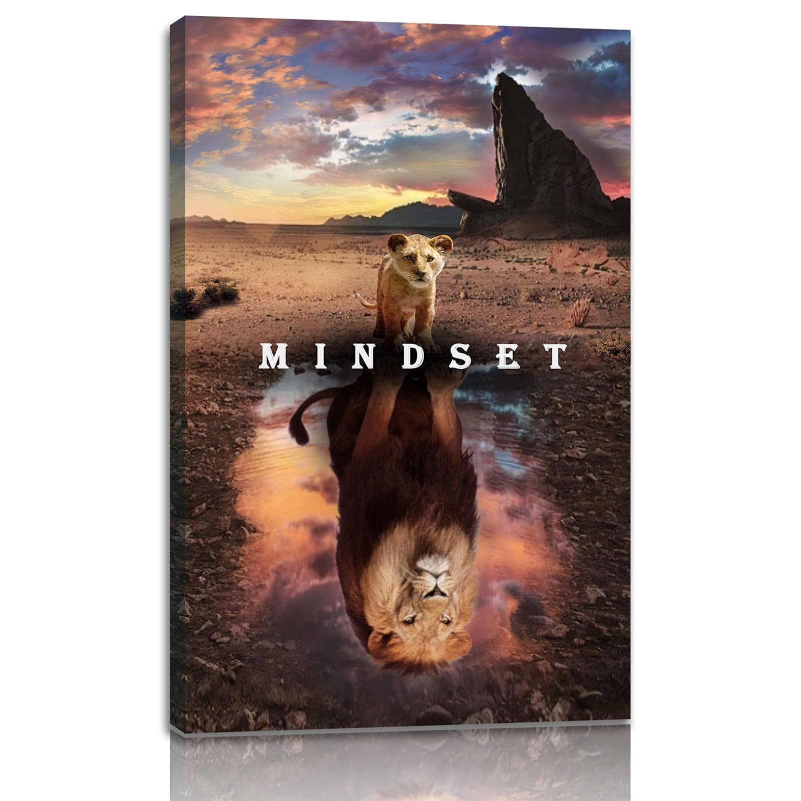 BPA Mindset Is Everything Motivational Canvas Print Wall Art，Lion King Inspirational Entrepreneur Motivation Poster Print Artwork for Living Room Bedroom Office Home Decor Framed Ready to Hang