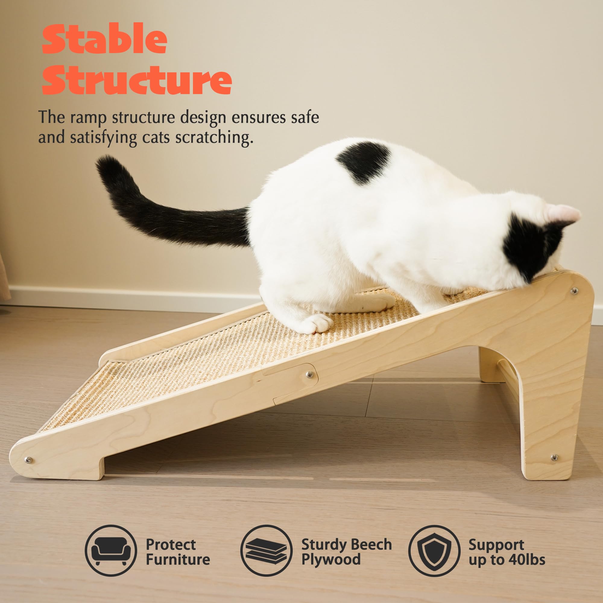 PETKARAY Rampa rascadora de sisal para gatos, poste rascador en forma de L y almohadilla para arañazos para gatos de interior, protector de muebles de pared (grande)