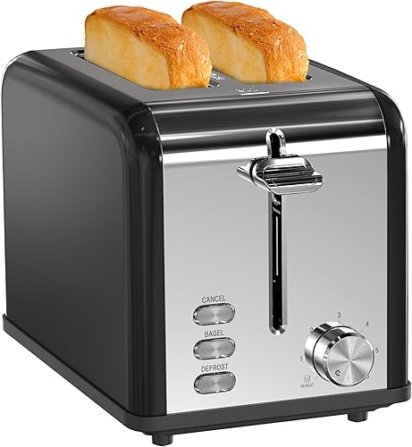 Miniatura 10 de Simple Deluxe Tostadora de 2 rebanadas, 6 ajustes de tostado y tostadora de acero inoxidable de 3 funciones, ranura extra ancha y bandeja extraíble