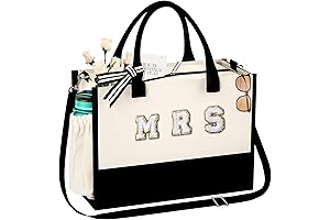 Canvas Tote Bag with Chenille Patches for Women