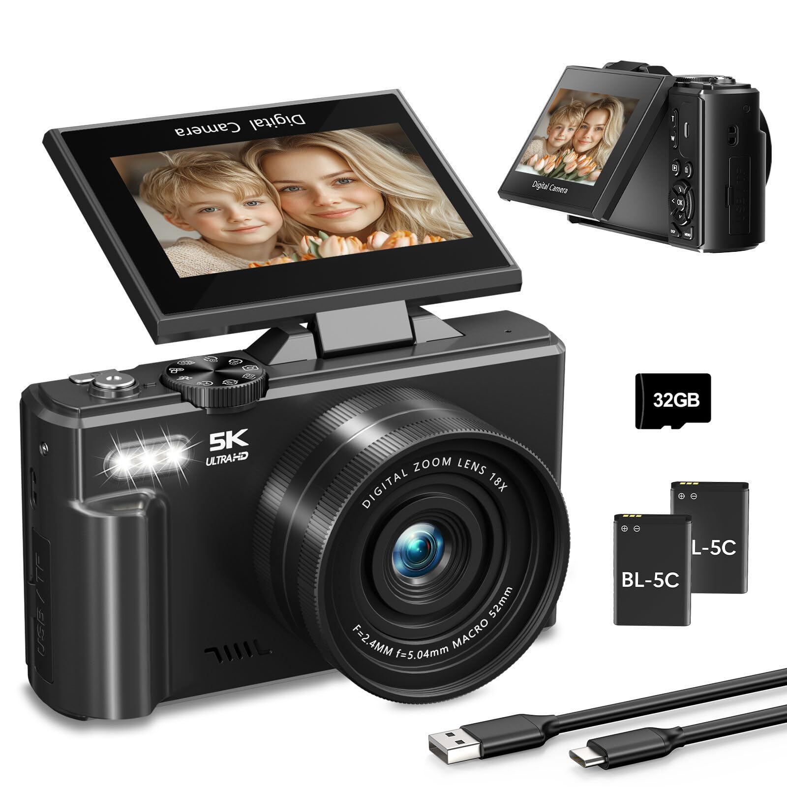 Amazon.com : Saneen Digital Camera 5K 75MP WiFi Vlogging Cameras