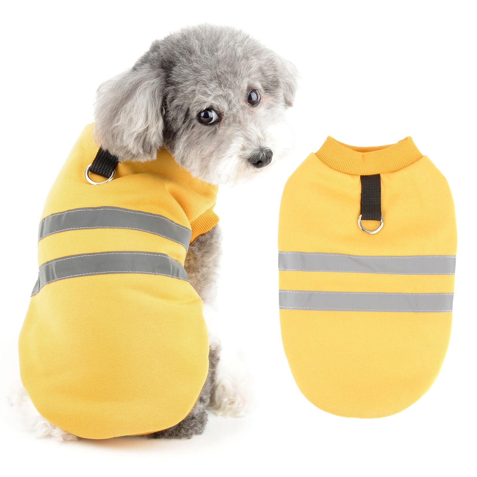 Ranphy Fleece Dog Jumpers for Small Dog Solid Pet Sweater with Reflective Stripe and D-ring Soft Autumn Winter Puppy Sweatshirt Chihuahua Yorkie Pullover Cat Apparel,Yellow,XS
